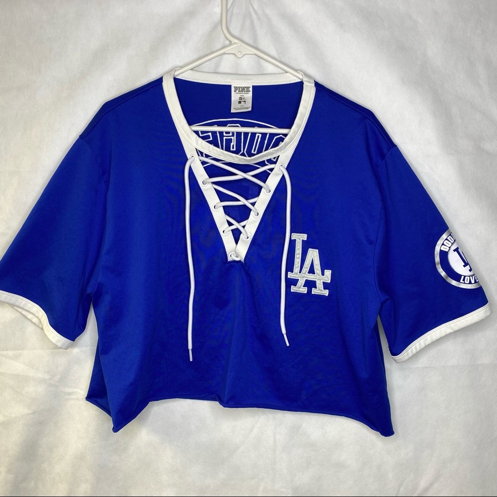 LA Dodgers Love Pink blue crop top jersey material